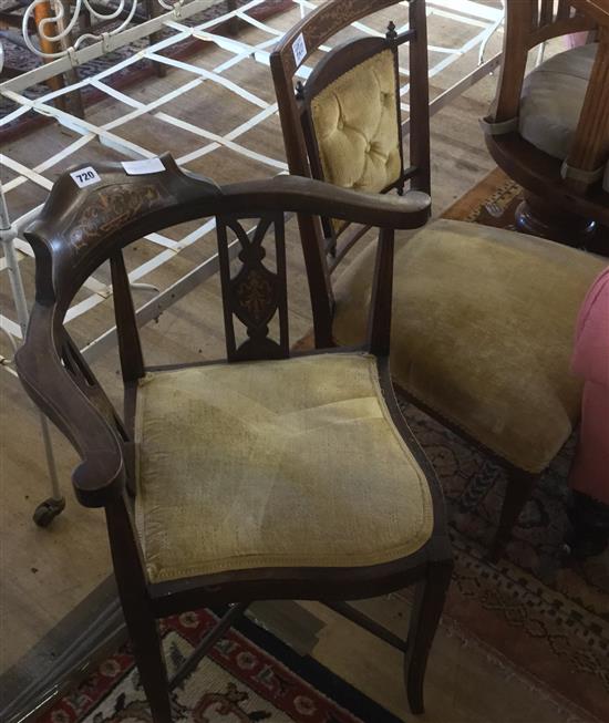 Inlaid corner chair & another